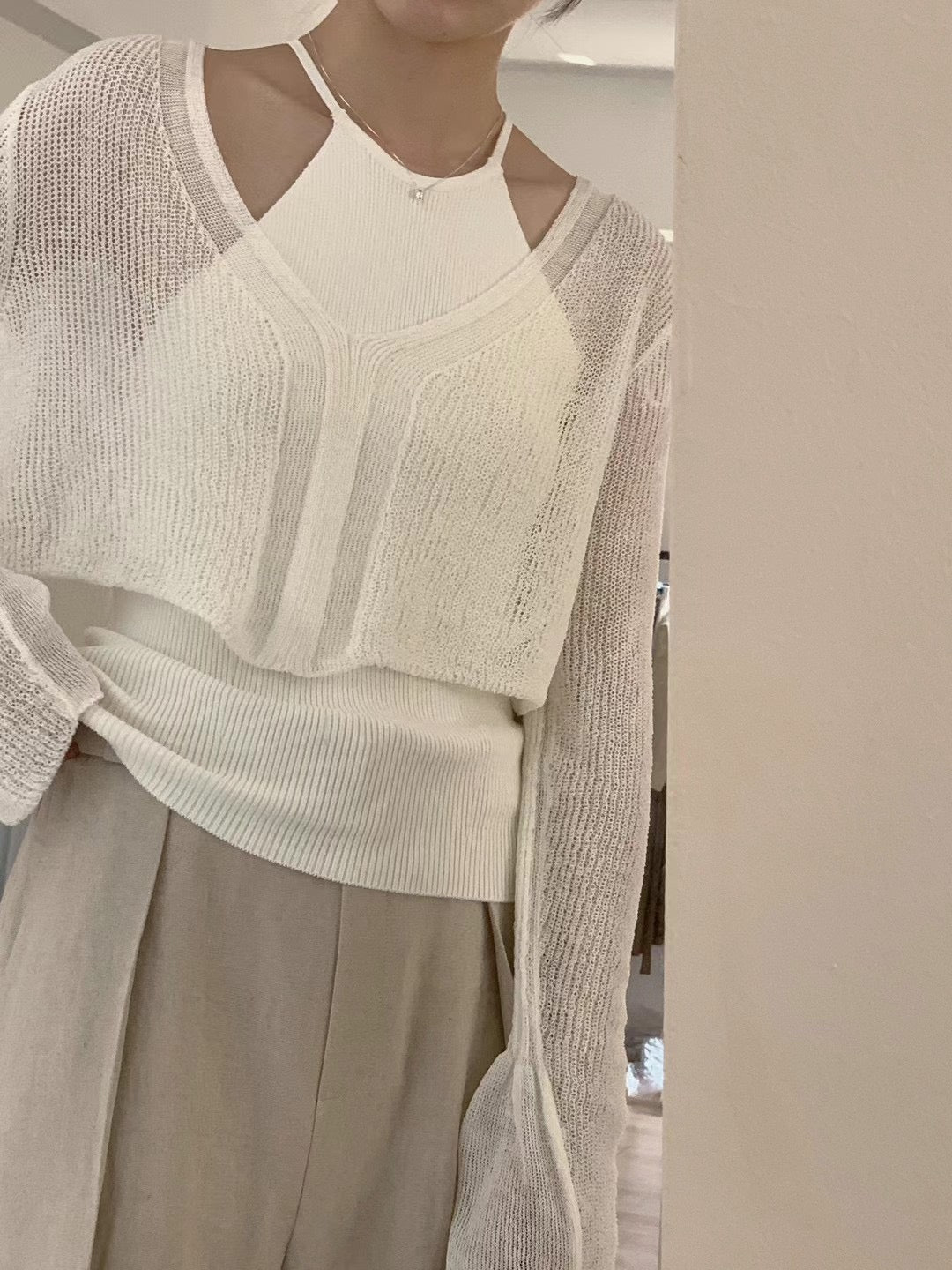 (Premium) Halter Neck See Though Knit Set