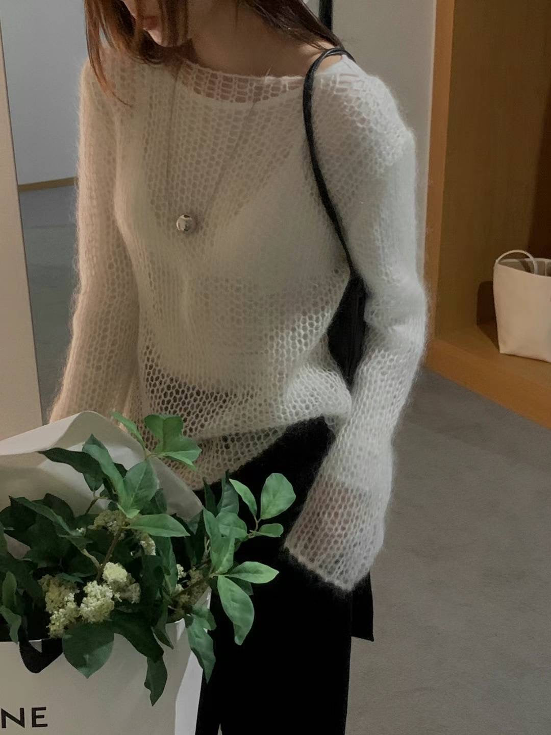 (Premium) Boat Neck Crochet Sweater