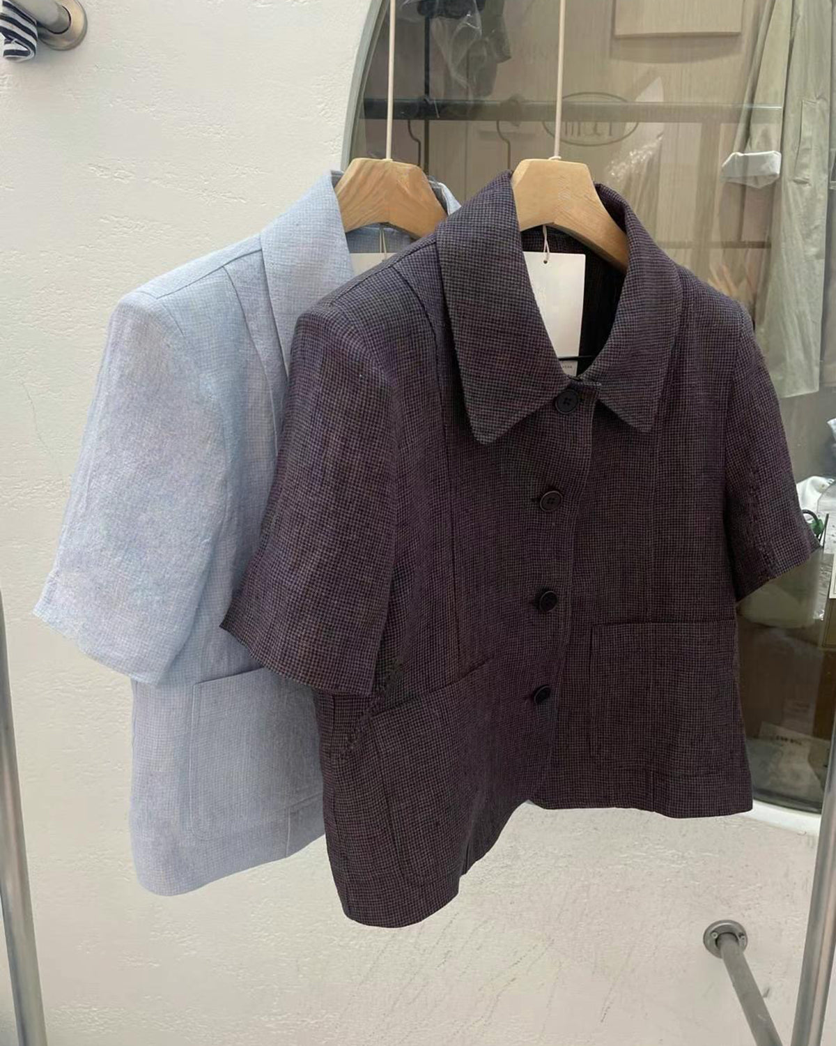 Linen Mixed Checkered Blazer
