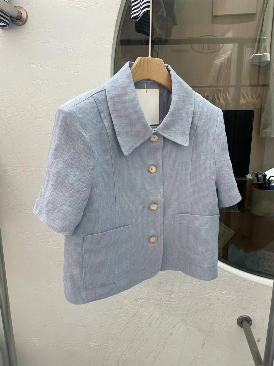 Linen Mixed Checkered Blazer