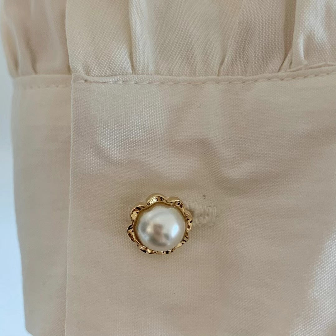 (Premium) V-Neck Waistband Pearl Sleeve Buttons OPS
