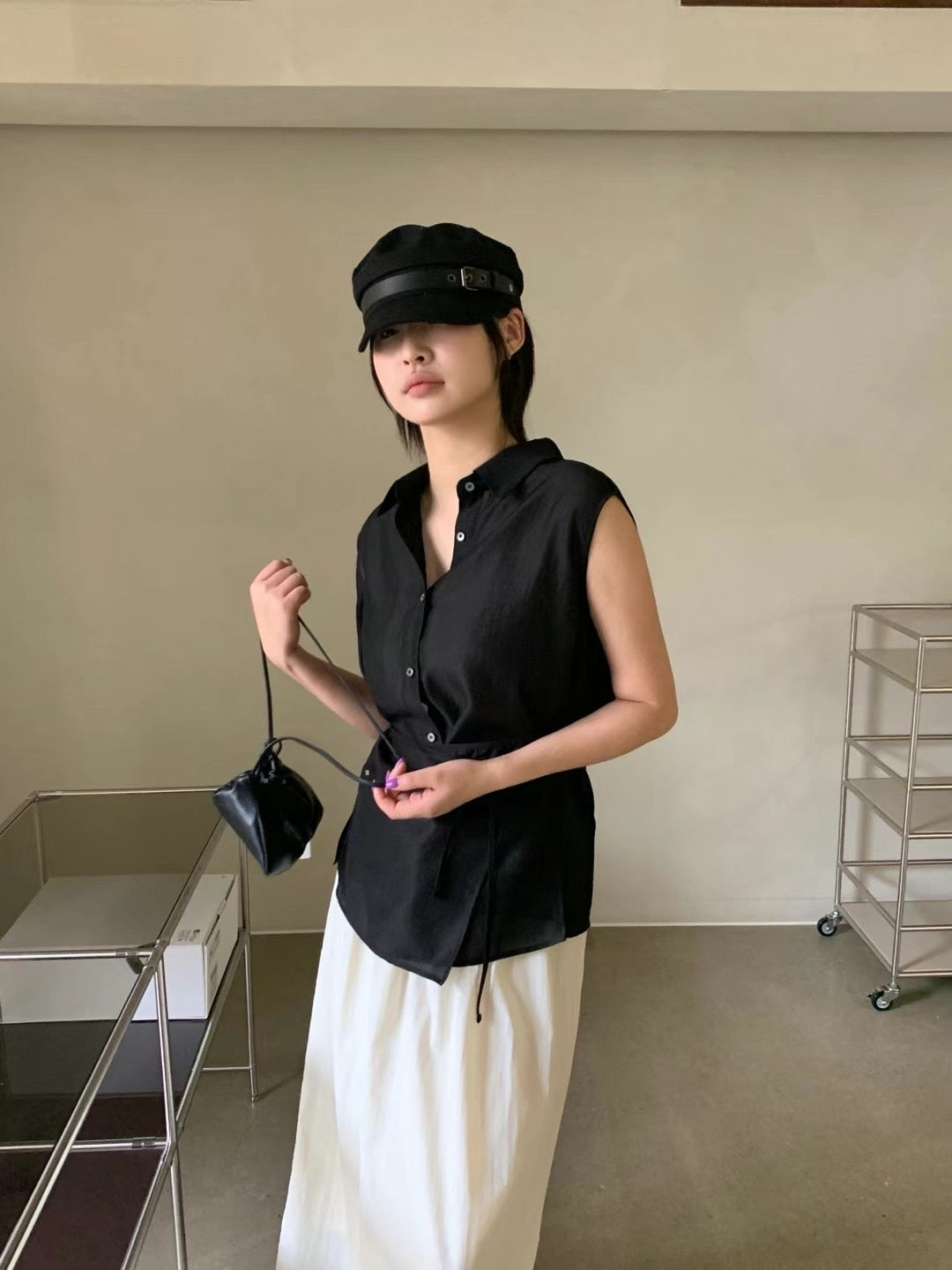 (Premium) See Though Sleeveless Wrapped Layers Tencel Shirt