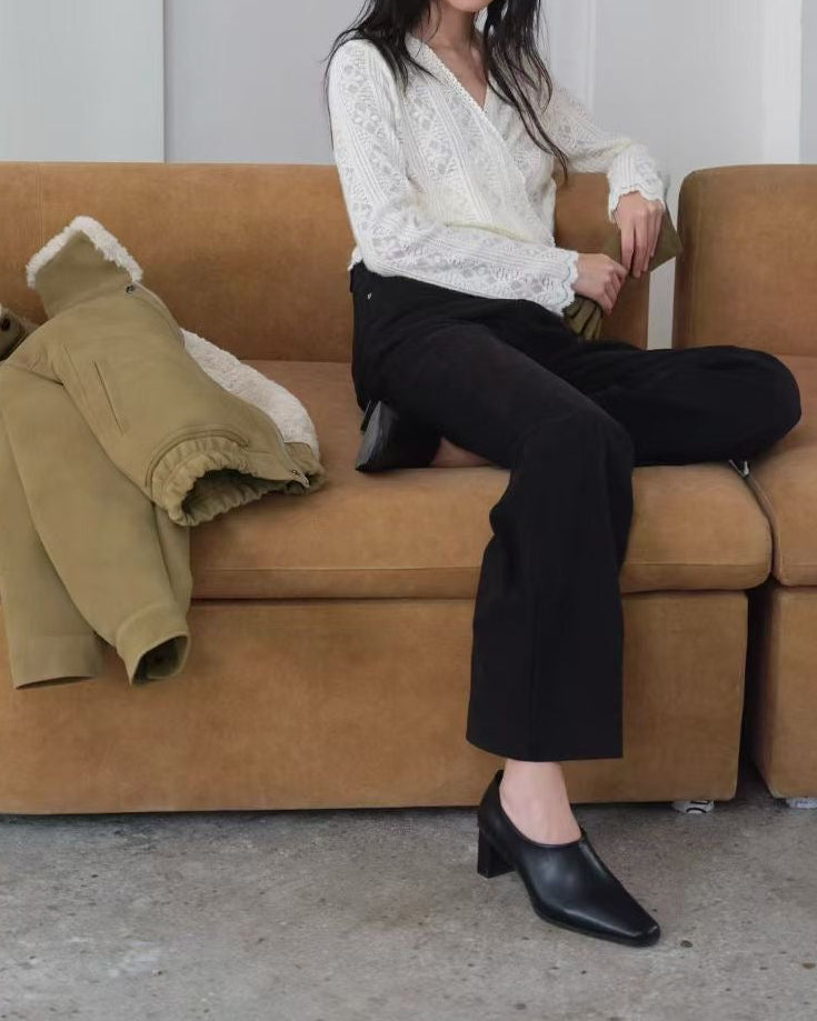 (Premium) Fluffy Lace Wrapped Blouse