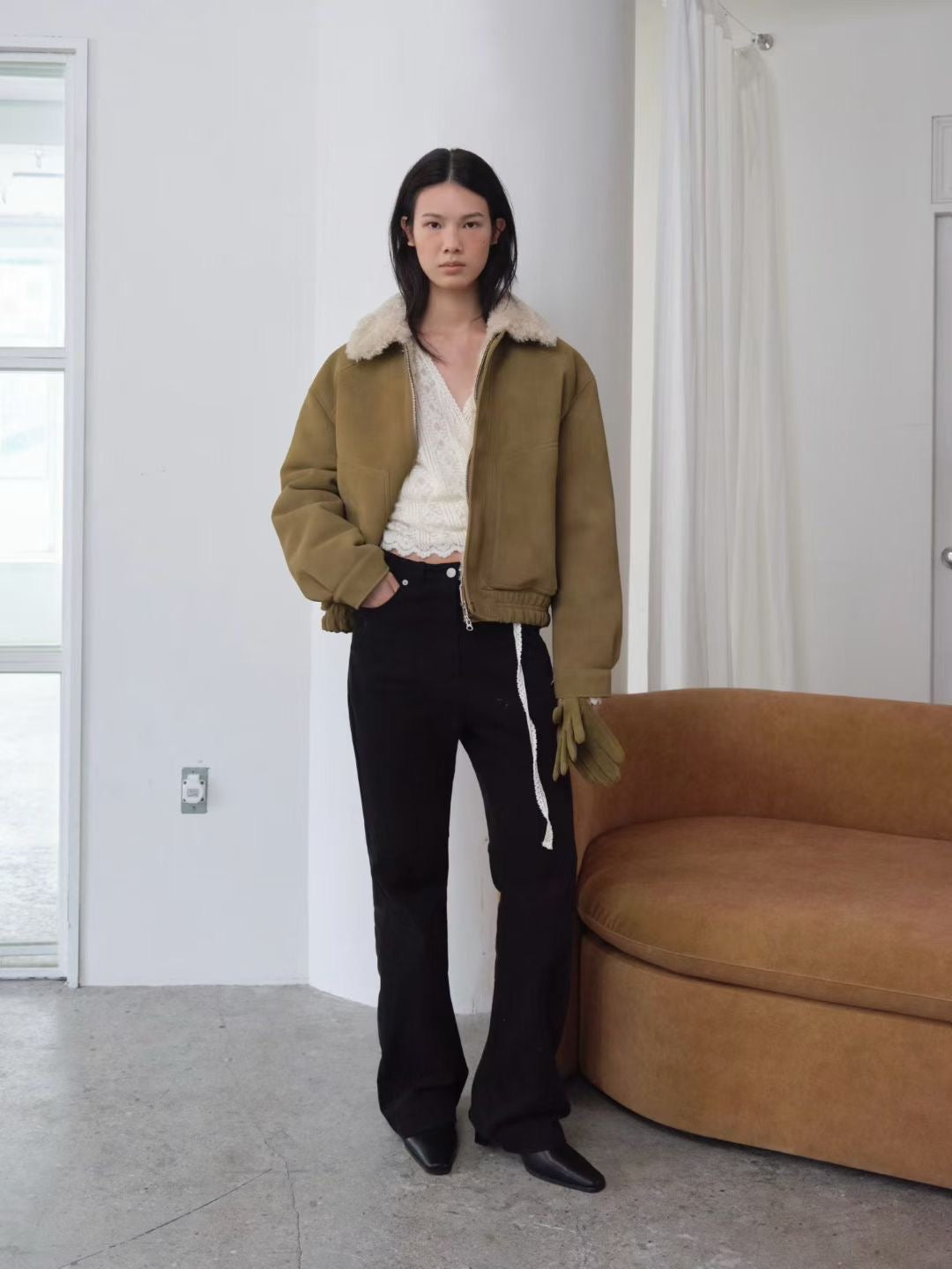 (Premium) Fluffy Lace Wrapped Blouse