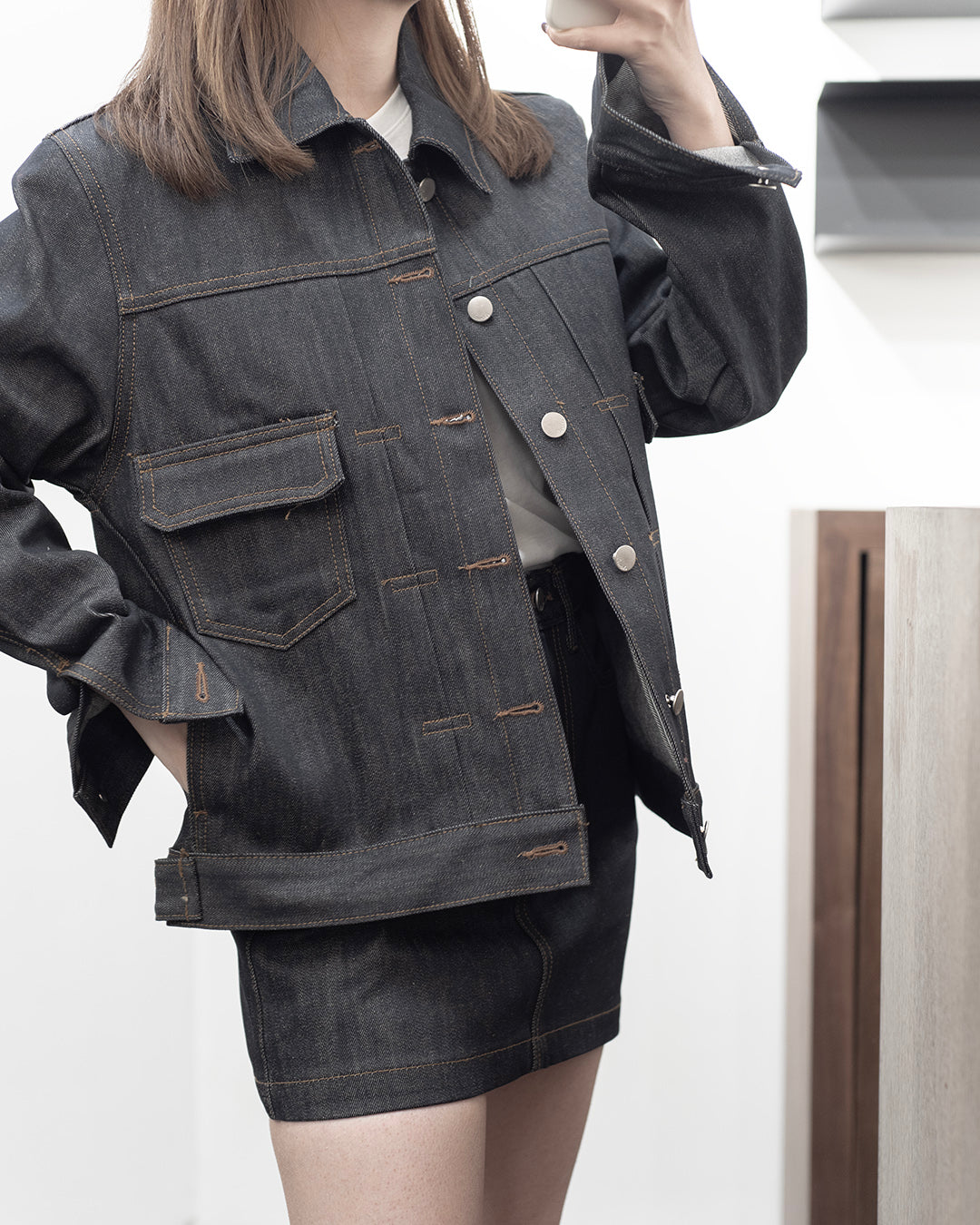 (PREMIUM) Vinage Denim Jacket w/ Mini Skirt Set
