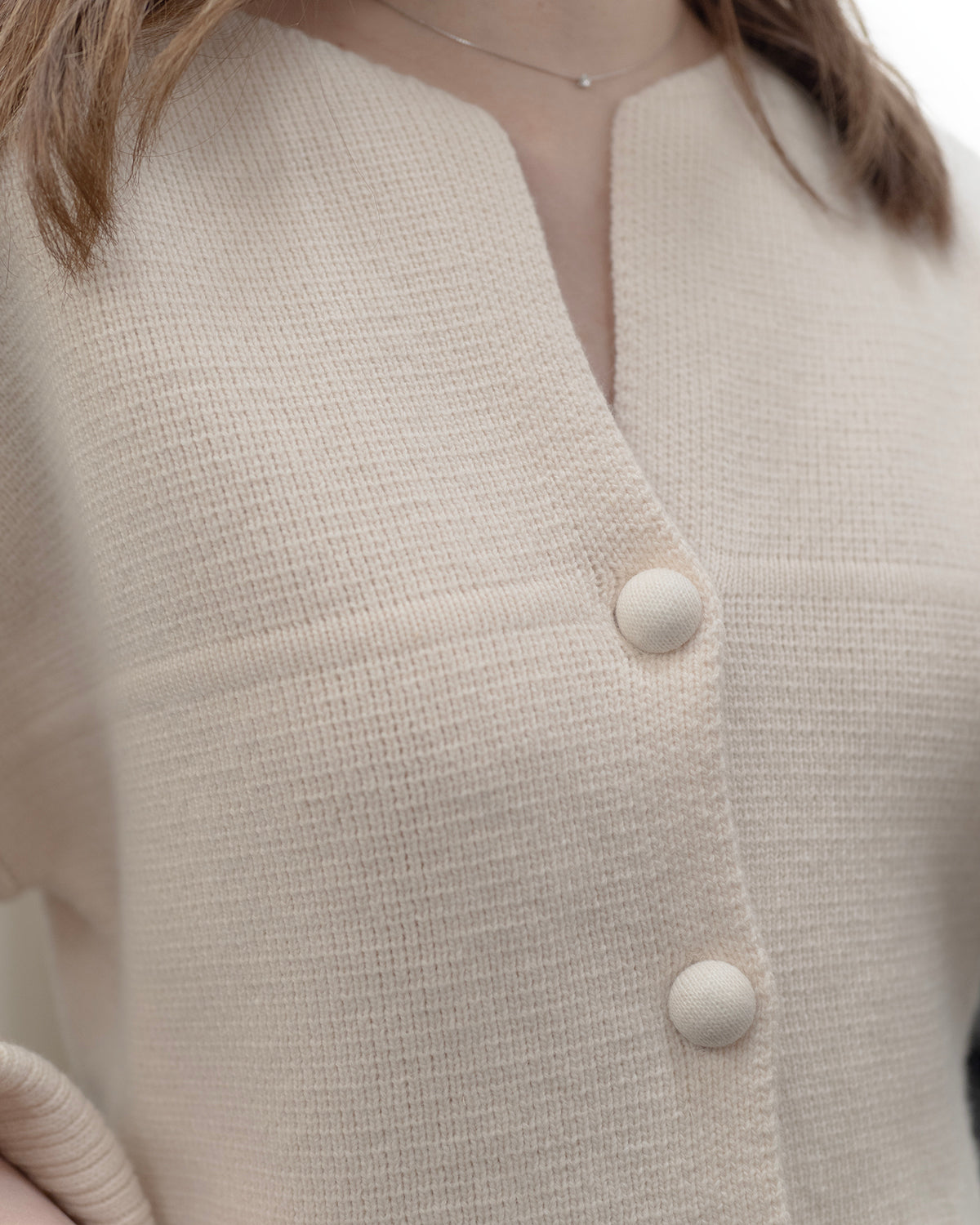 (PREMIUM) Elegance V Open Neck Knit Blazer with Ball Buttons